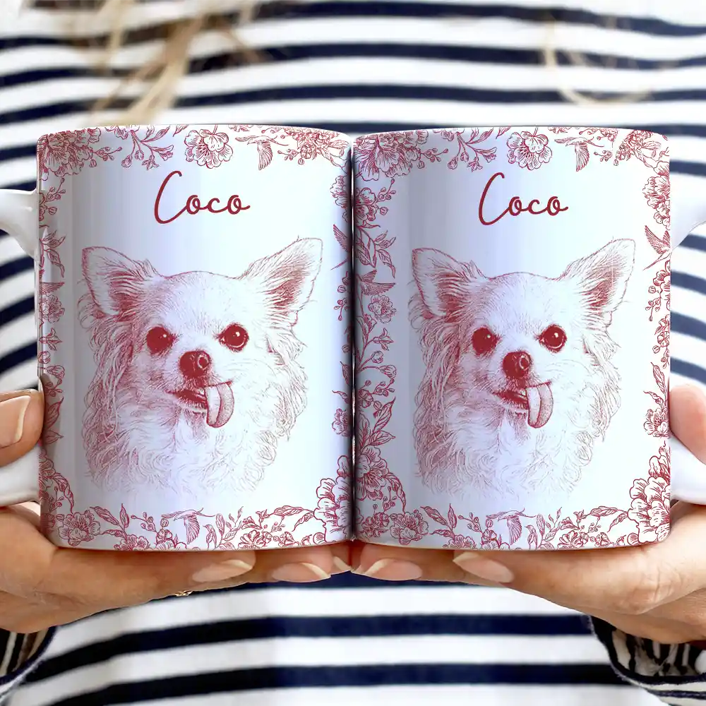 Custom Photo Pencil Sketch Dog Cat Portrait - Personalized White Edge-to-Edge Mug - Image 3