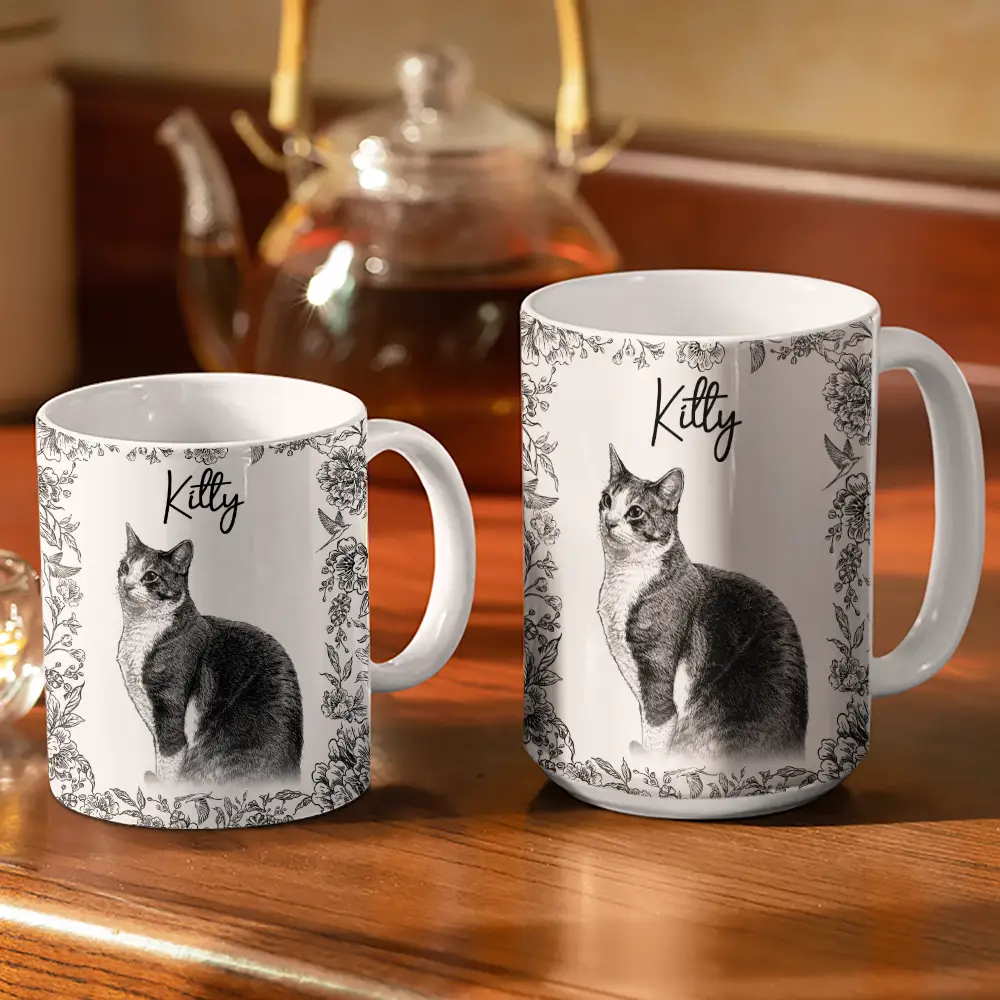Custom Photo Pencil Sketch Dog Cat Portrait - Personalized White Edge-to-Edge Mug - Image 4