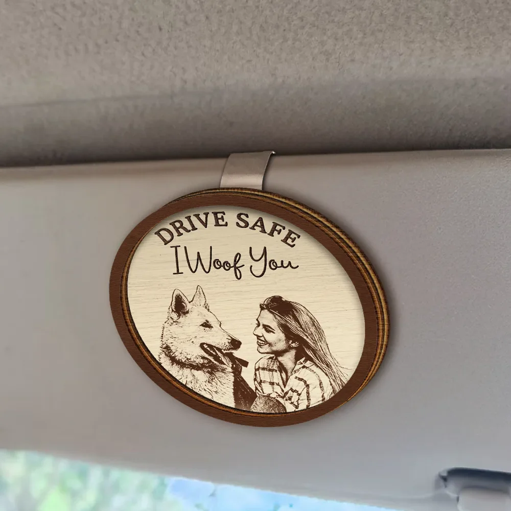 Custom Photo Pencil Sketch Drive Safe Family Besties Dog Cat Portrait - Personalized Custom Shaped Car Visor Clip - Image 3