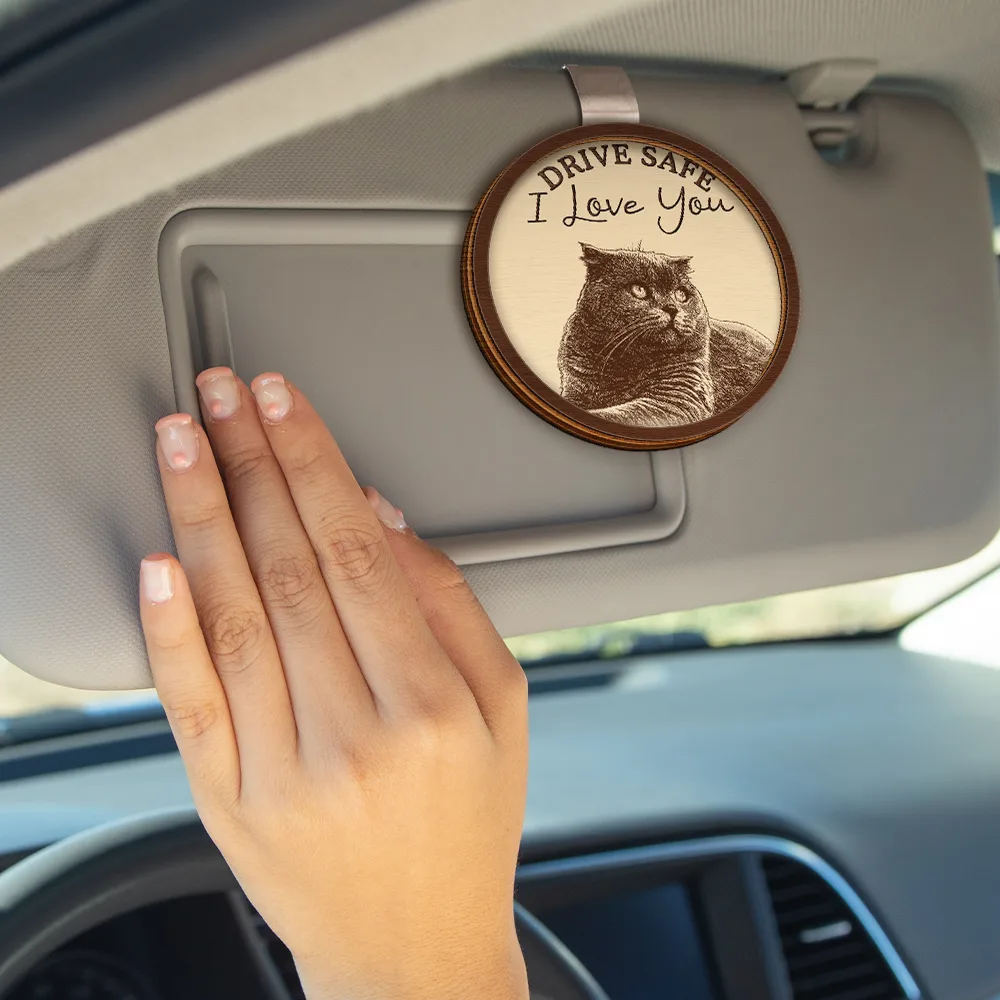Custom Photo Pencil Sketch Drive Safe Family Besties Dog Cat Portrait - Personalized Custom Shaped Car Visor Clip - Image 5