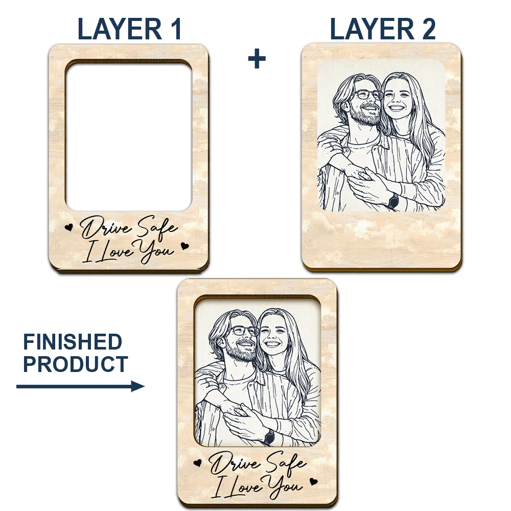 Custom Photo Pencil Sketch Drive Safe I Love You Couple Family - Personalized Custom Shaped Car Visor Clip - Image 6