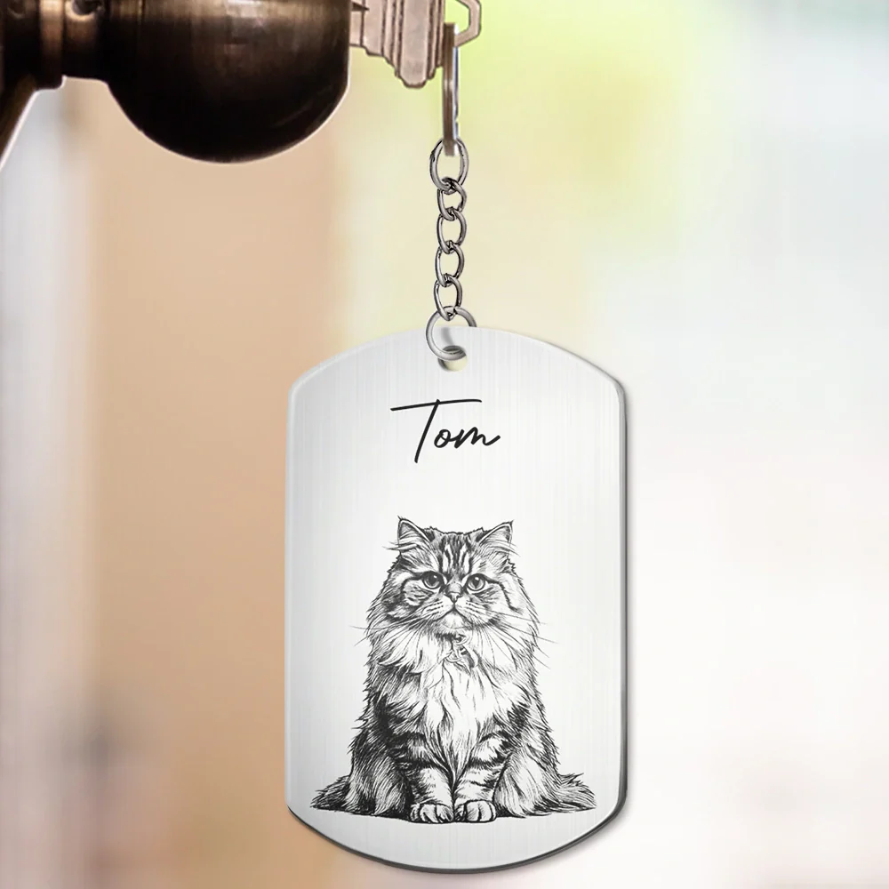 Custom Photo Pencil Sketch Family Besties Dog Cat Portrait - Personalized Aluminum Keychain - Image 4