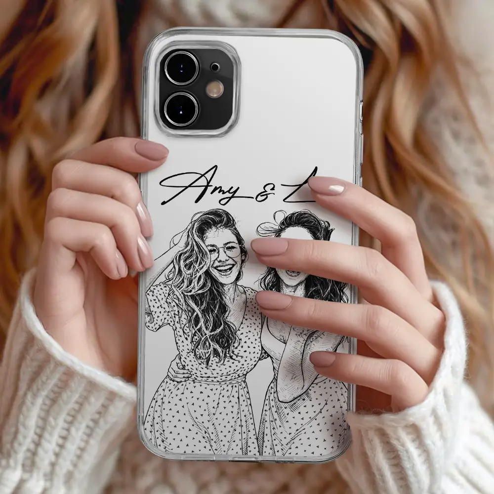 Custom Photo Pencil Sketch Family Besties Dog Cat Portrait - Personalized Clear Phone Case - Image 3