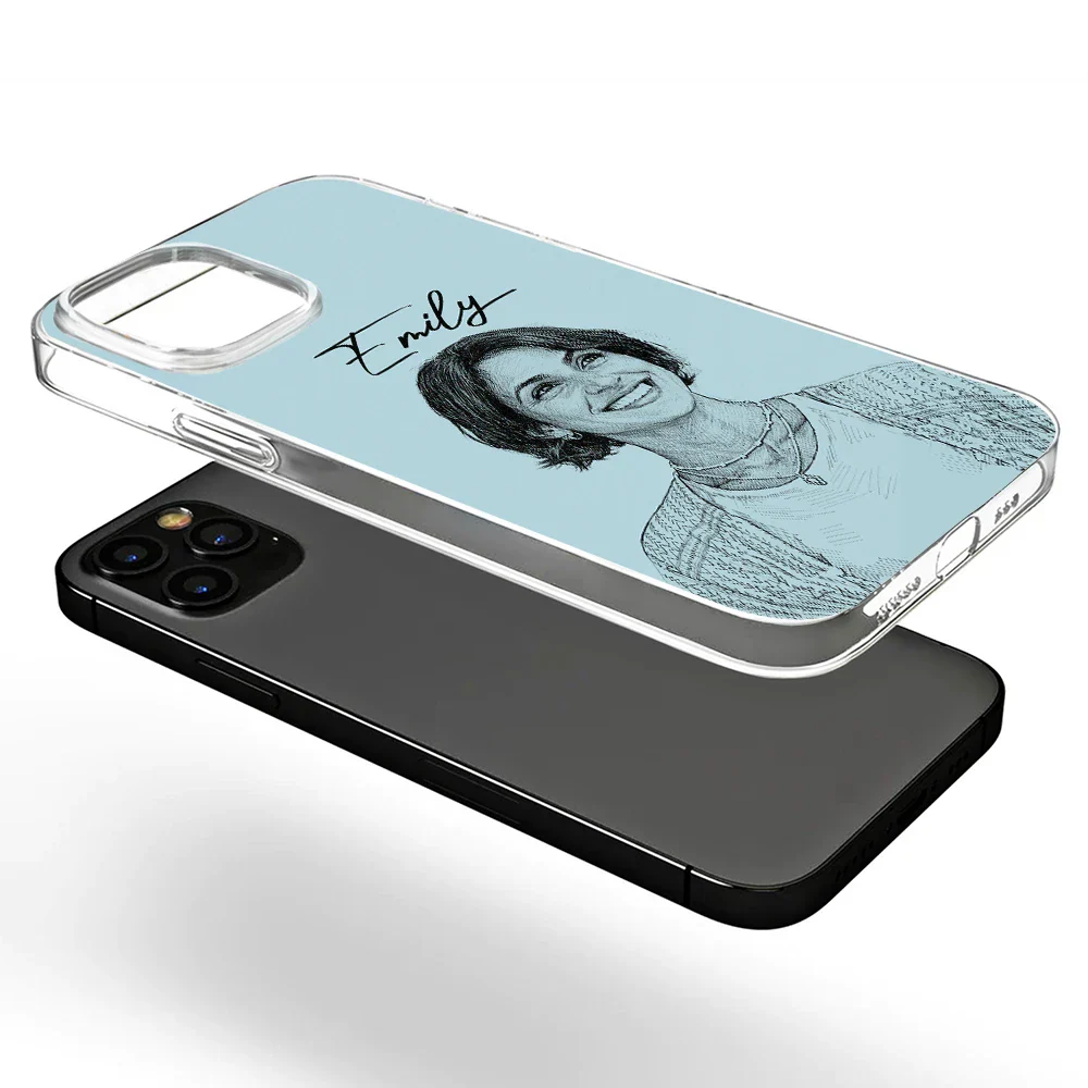 Custom Photo Pencil Sketch Family Besties Dog Cat Portrait - Personalized Clear Phone Case - Image 6