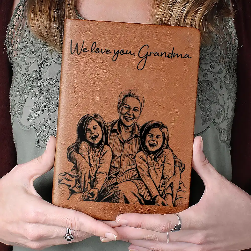 Custom Photo Pencil Sketch Family Besties Dog Cat Portrait - Personalized Leather Journal - Image 5