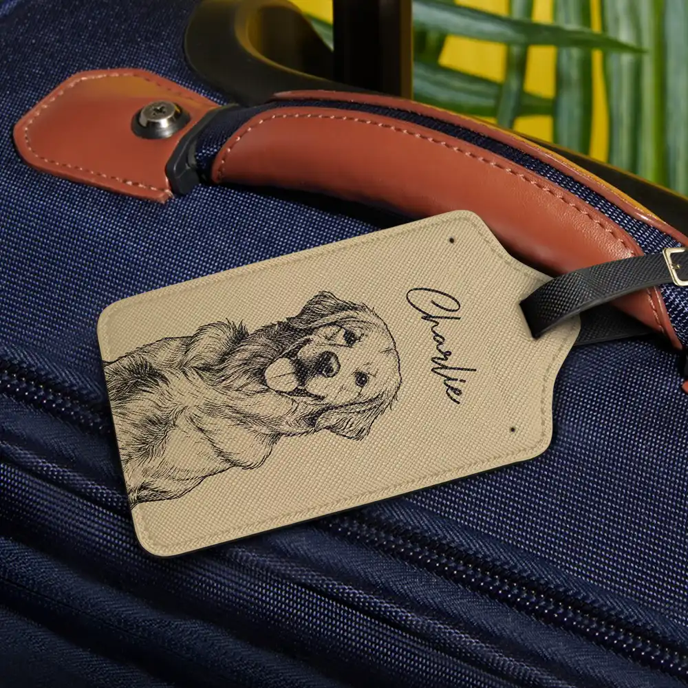 Custom Photo Pencil Sketch Family Besties Dog Cat Portrait - Personalized Luggage Tag - Image 3