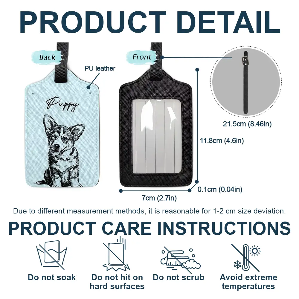 Custom Photo Pencil Sketch Family Besties Dog Cat Portrait - Personalized Luggage Tag - Image 5