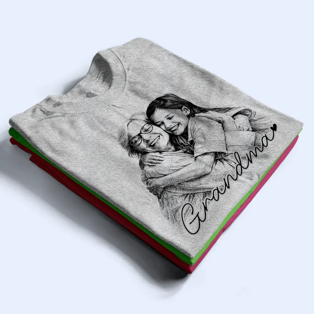 Custom Photo Pencil Sketch Family Besties Dog Cat Portrait - Personalized T Shirt - Image 3