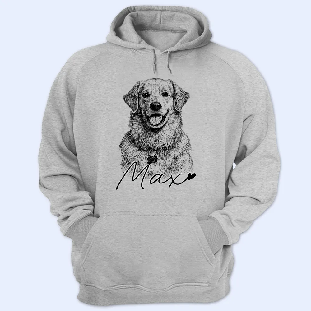 Custom Photo Pencil Sketch Family Besties Dog Cat Portrait - Personalized T Shirt - Image 5