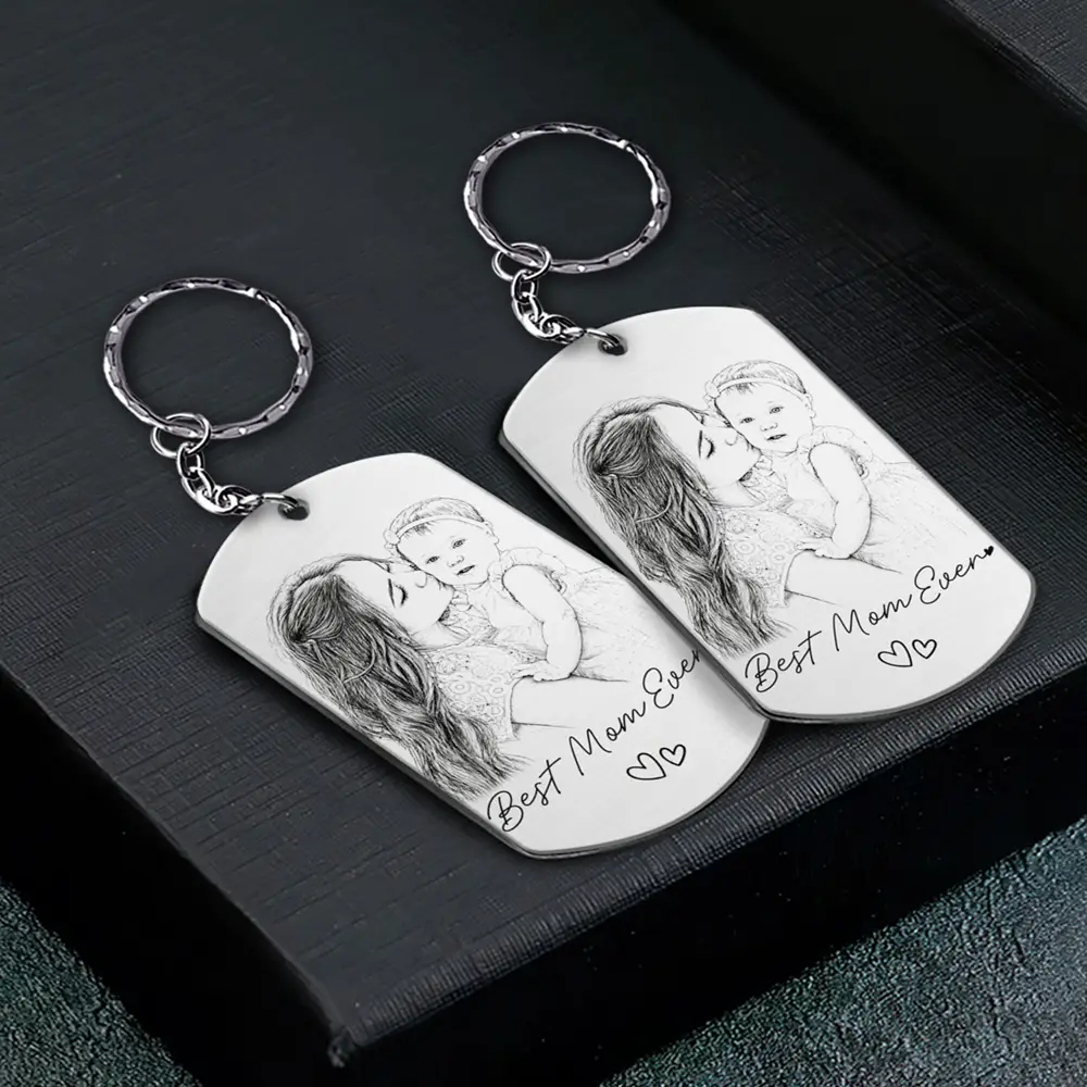 Custom Photo Pencil Sketch Family Dog Cat Portrait - Personalized Aluminum Keychain - Image 3