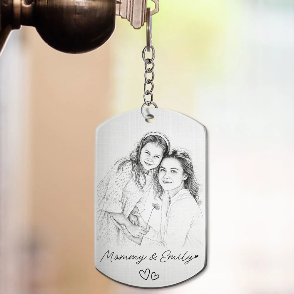 Custom Photo Pencil Sketch Family Dog Cat Portrait - Personalized Aluminum Keychain - Image 4
