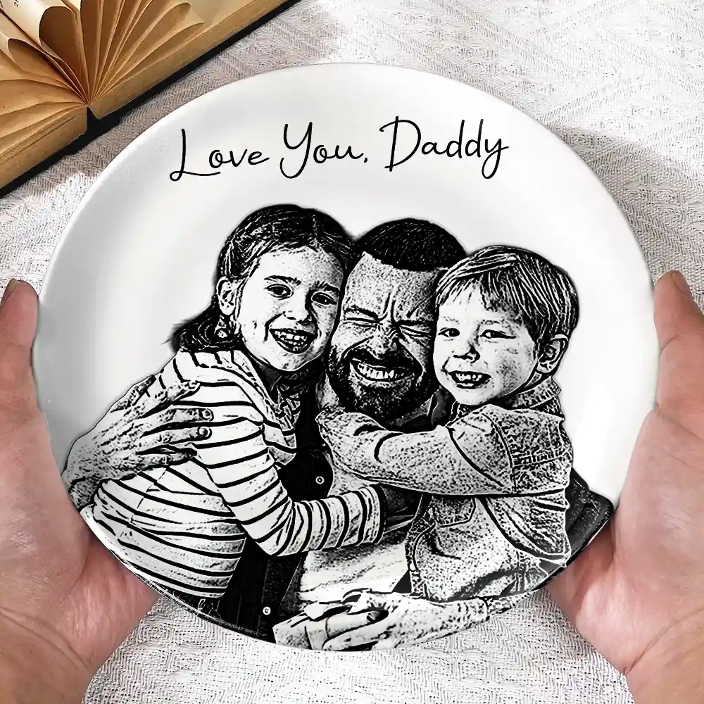 Custom Photo Pencil Sketch Family Dog Cat Portrait - Personalized Ceramic Plate - Image 4
