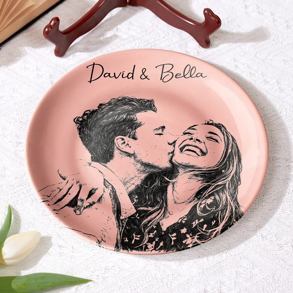 Custom Photo Pencil Sketch Family Dog Cat Portrait - Personalized Ceramic Plate - Image 5