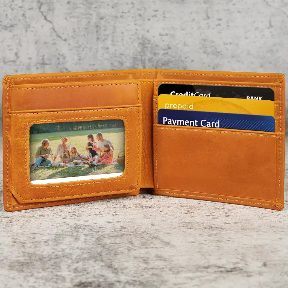 Custom Photo Pencil Sketch Family Dog Cat Portrait - Personalized Engraved Leather Wallet - Image 3