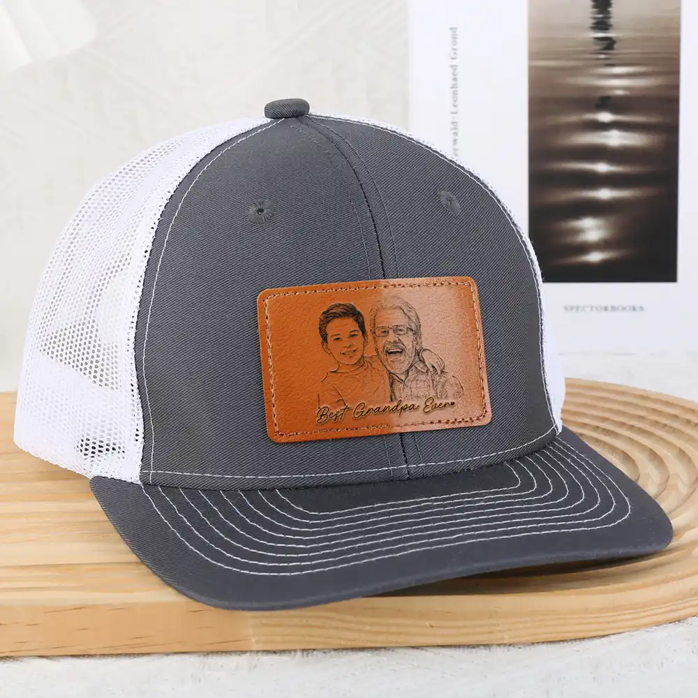Custom Photo Pencil Sketch Family Dog Cat Portrait - Personalized Leather Patch Hat - Image 4
