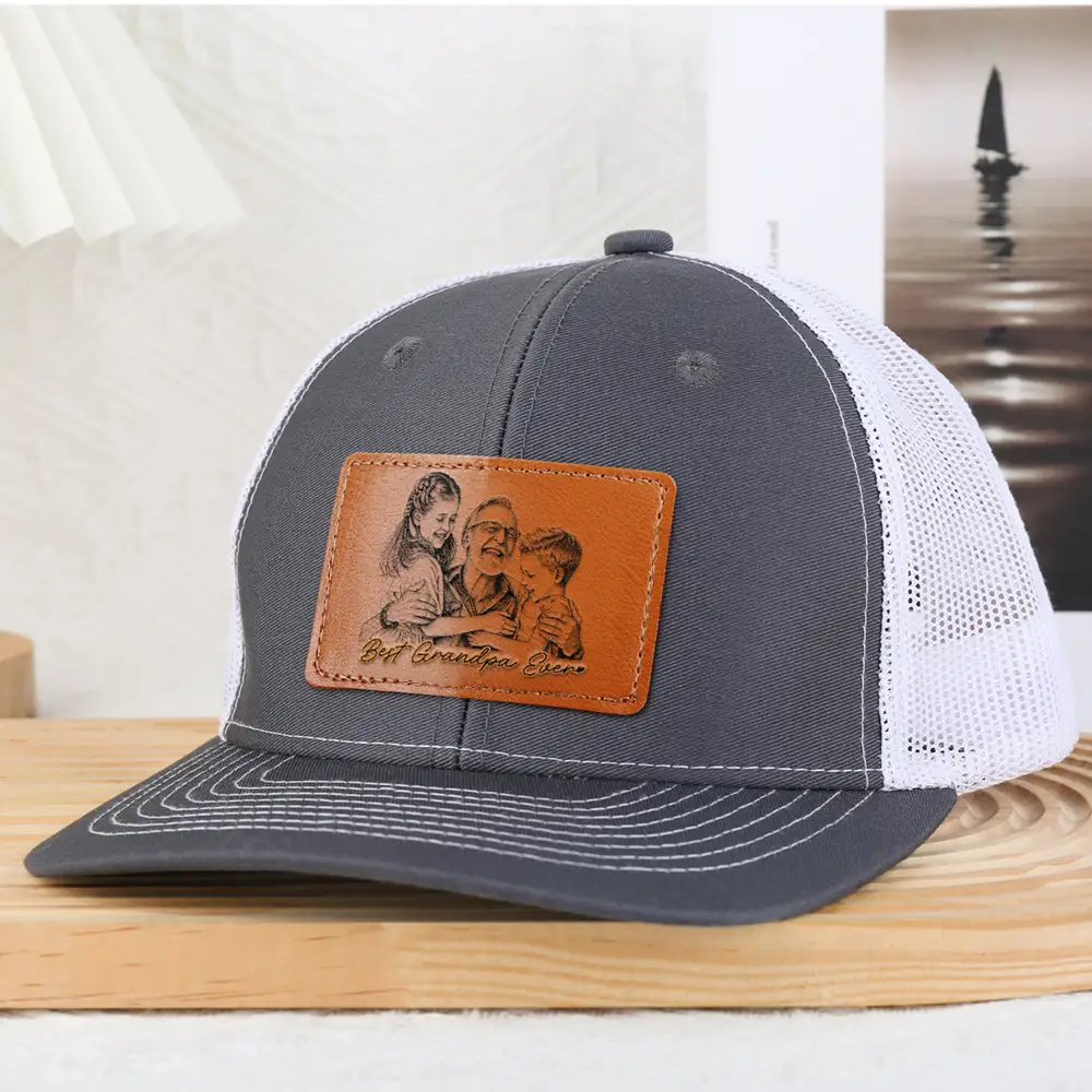 Custom Photo Pencil Sketch Family Dog Cat Portrait - Personalized Leather Patch Hat - Image 5
