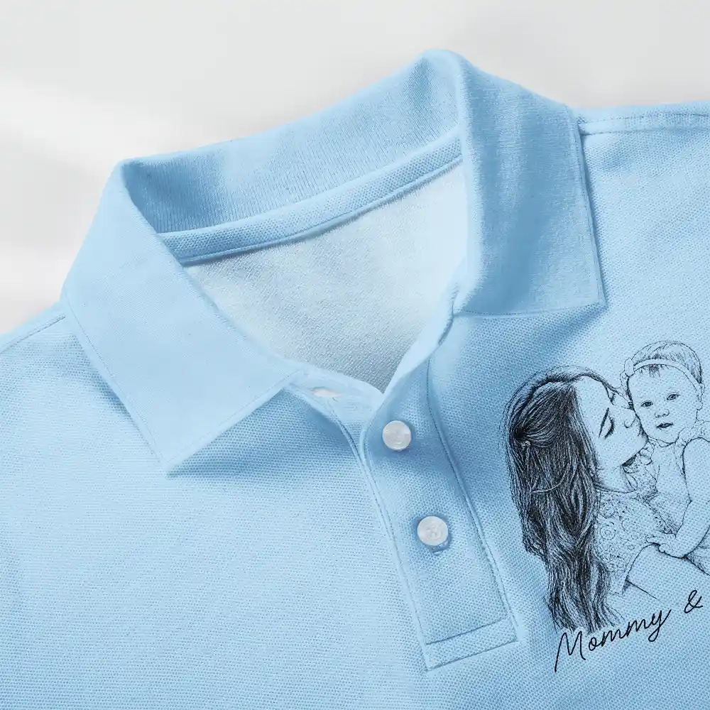 Custom Photo Pencil Sketch Family Dog Cat Portrait - Personalized Polo Shirt - Image 6