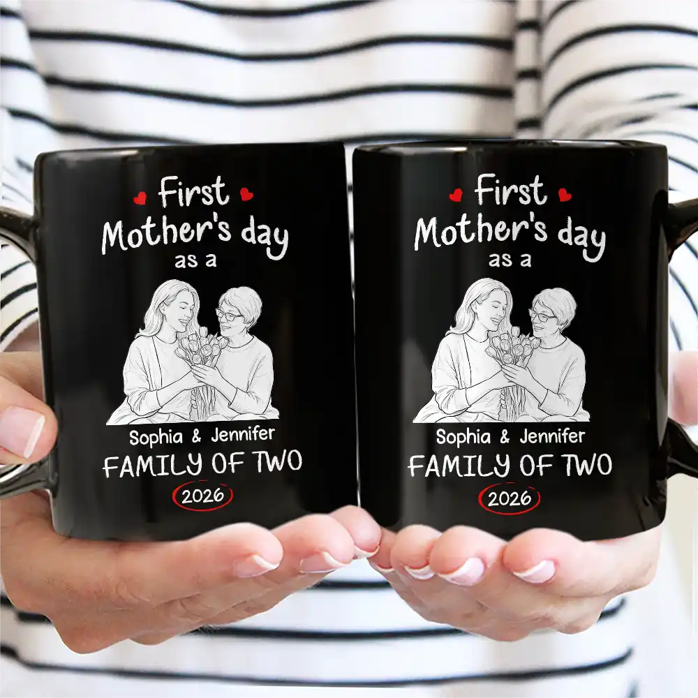 Custom Photo Pencil Sketch First Time Ever As A Family Of Three - Personalized Mug - Image 5