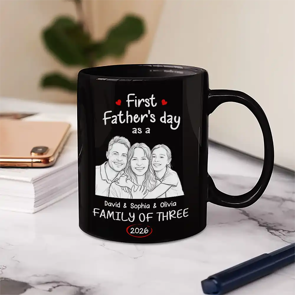 Custom Photo Pencil Sketch First Time Ever As A Family Of Three - Personalized Mug - Image 7