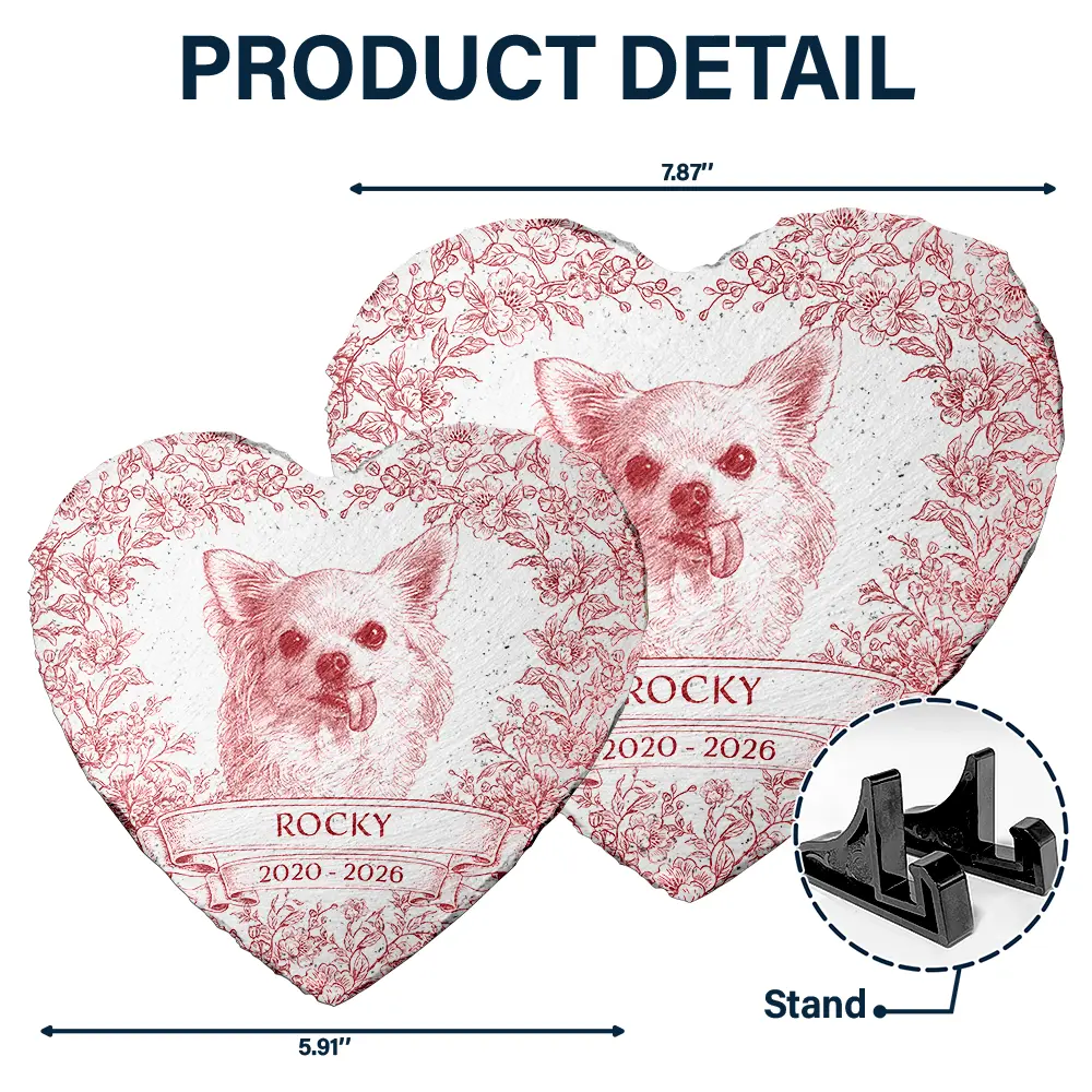 Custom Photo Pencil Sketch Forever Loved Dog Cat Portrait - Personalized Heart Memorial Garden Stone - Image 6