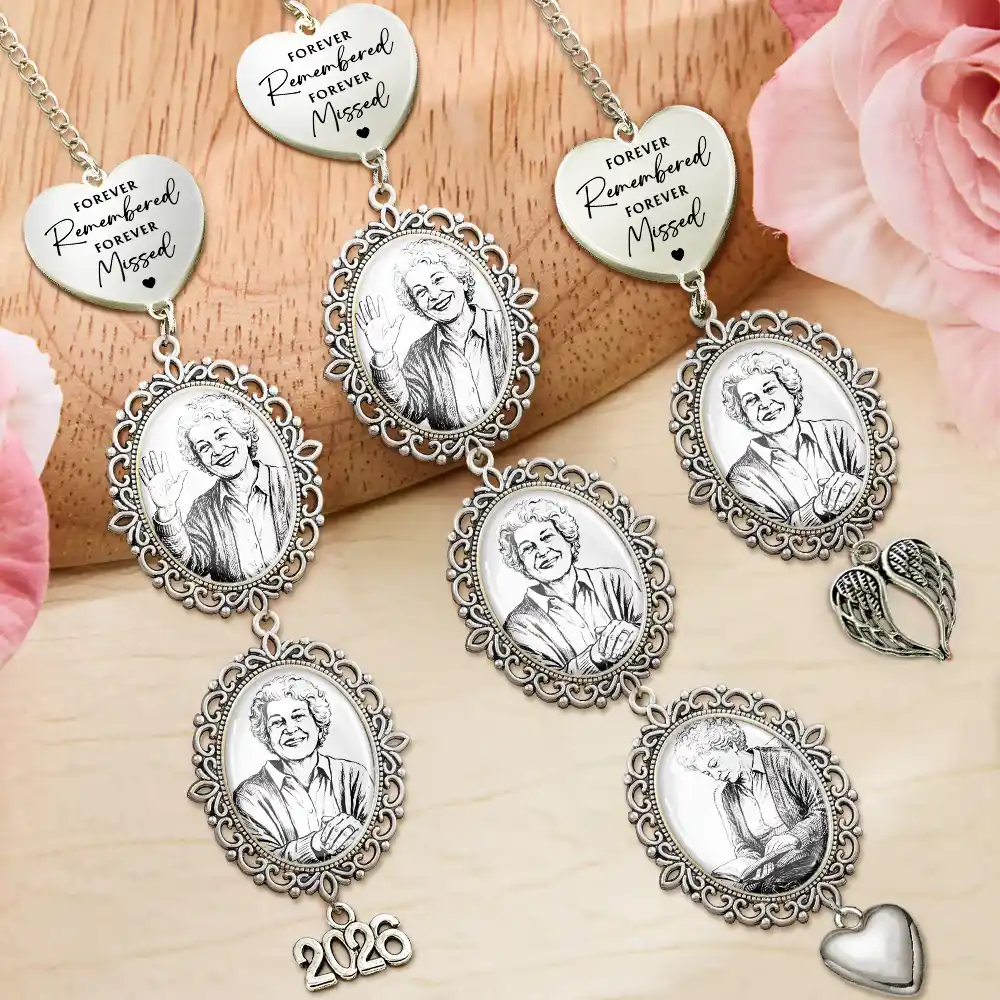 Custom Photo Pencil Sketch Forever Remembered Forever Missed - Personalized Graduation Tassel Charm - Image 3