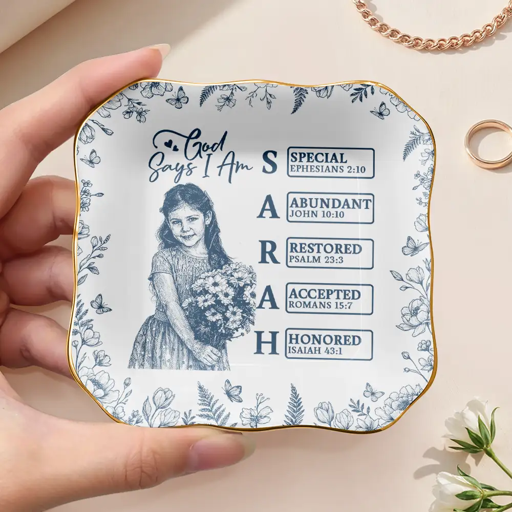 Custom Photo Pencil Sketch God Says I Am - Personalized Ring Dish - Image 4
