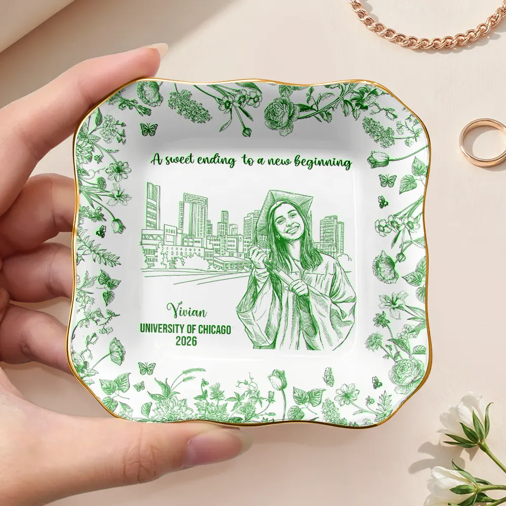 Custom Photo Pencil Sketch Graduation A Sweet Ending To A New Beginning - Personalized Ring Dish - Image 4