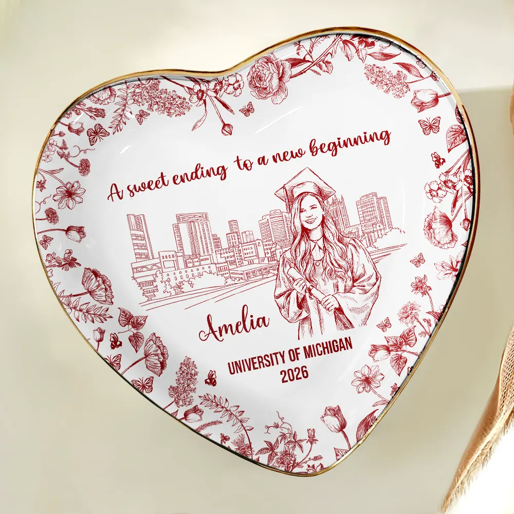 Custom Photo Pencil Sketch Graduation A Sweet Ending To A New Beginning - Personalized Ring Dish - Image 6