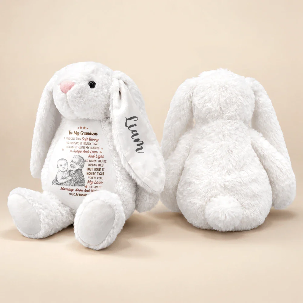 Custom Photo Pencil Sketch Grandmother Granddaughter I Filled It With My Wishes - Personalized Soft Toy Bunny - Image 5