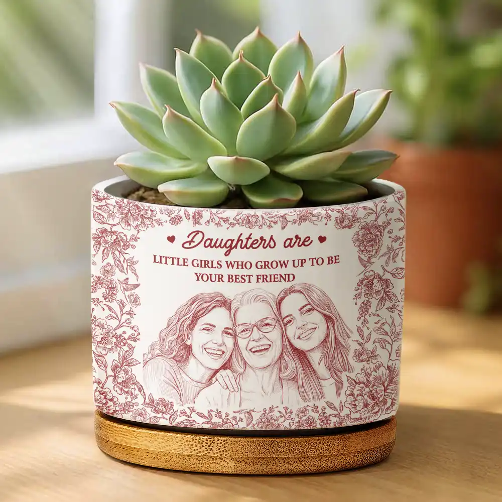 Custom Photo Pencil Sketch Grows Up To Be Your Best Friend - Personalized Ceramic Plant Pot - Image 3