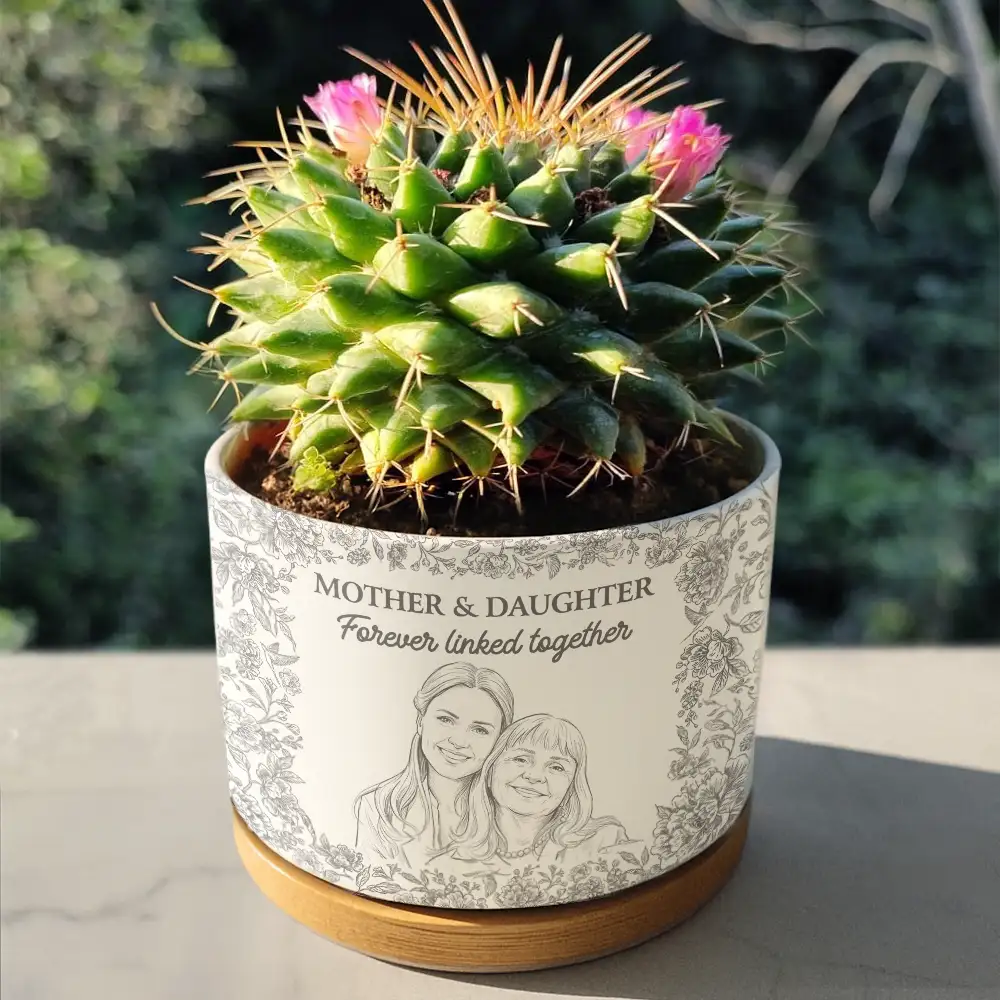 Custom Photo Pencil Sketch Grows Up To Be Your Best Friend - Personalized Ceramic Plant Pot - Image 5