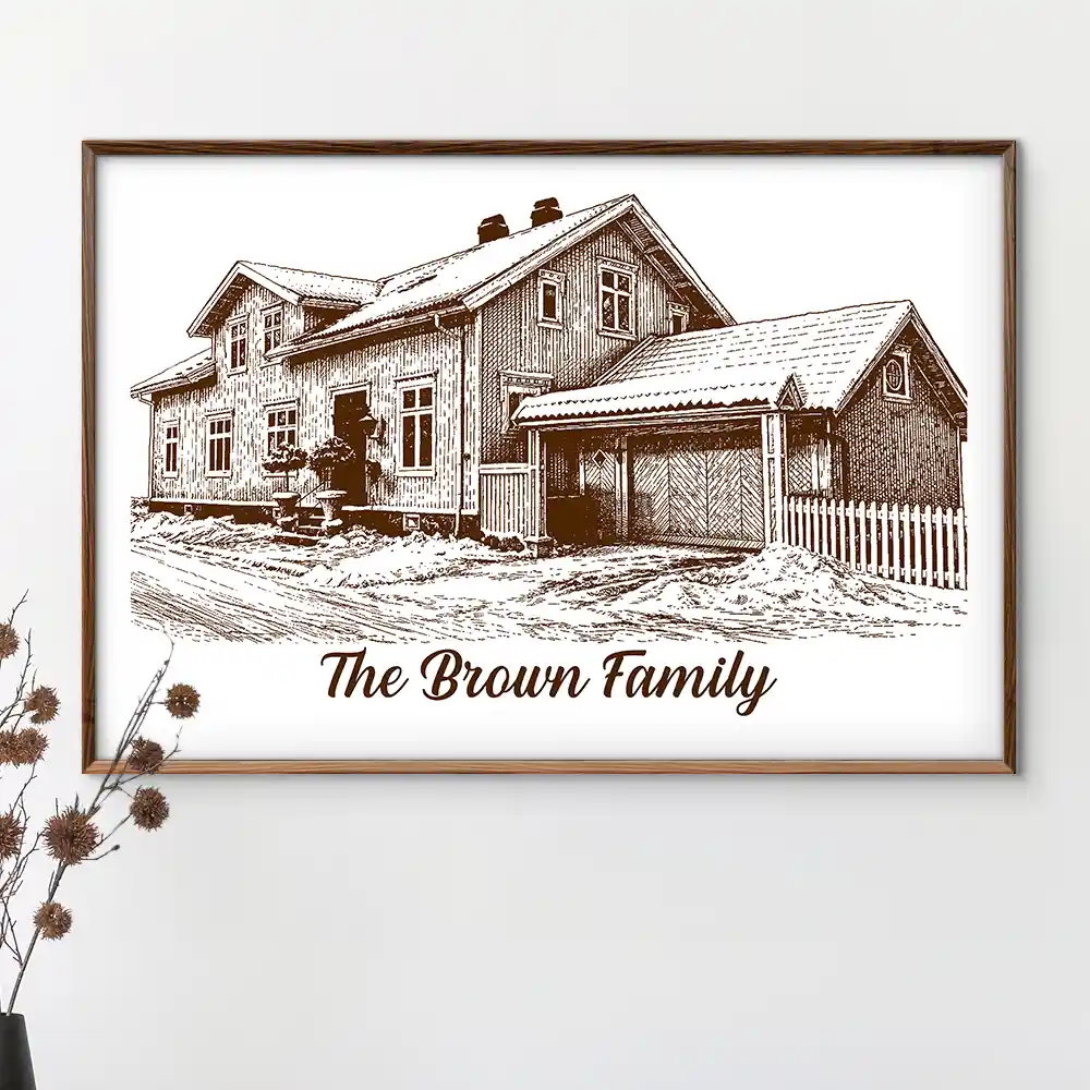 Custom Photo Pencil Sketch House Sketch Where Love Never Ends - Personalized Poster - Image 4