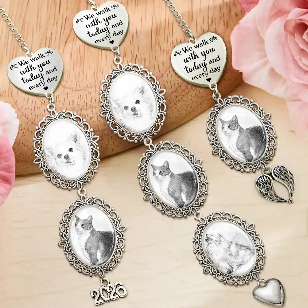 Custom Photo Pencil Sketch I Am Walking Beside You Memorial - Personalized Graduation Tassel Charm - Image 2