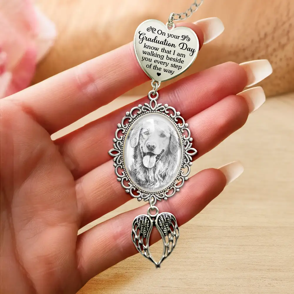 Custom Photo Pencil Sketch I Am Walking Beside You Memorial - Personalized Graduation Tassel Charm - Image 4