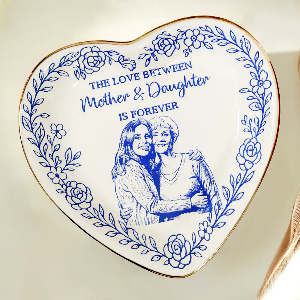 Custom Photo Pencil Sketch I Love You Mom Grandma - Personalized Ring Dish - Image 6