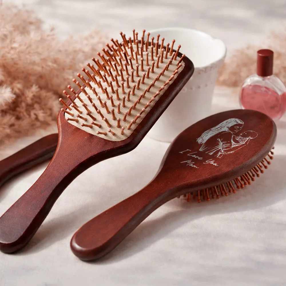 Custom Photo Pencil Sketch I Love You Mom Grandma - Personalized Wooden Hair Brush - Image 4