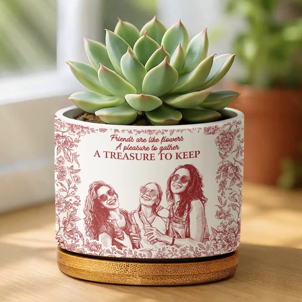 Custom Photo Pencil Sketch It Takes A Long Time To Grow An Old Friend - Personalized Ceramic Plant Pot - Image 3