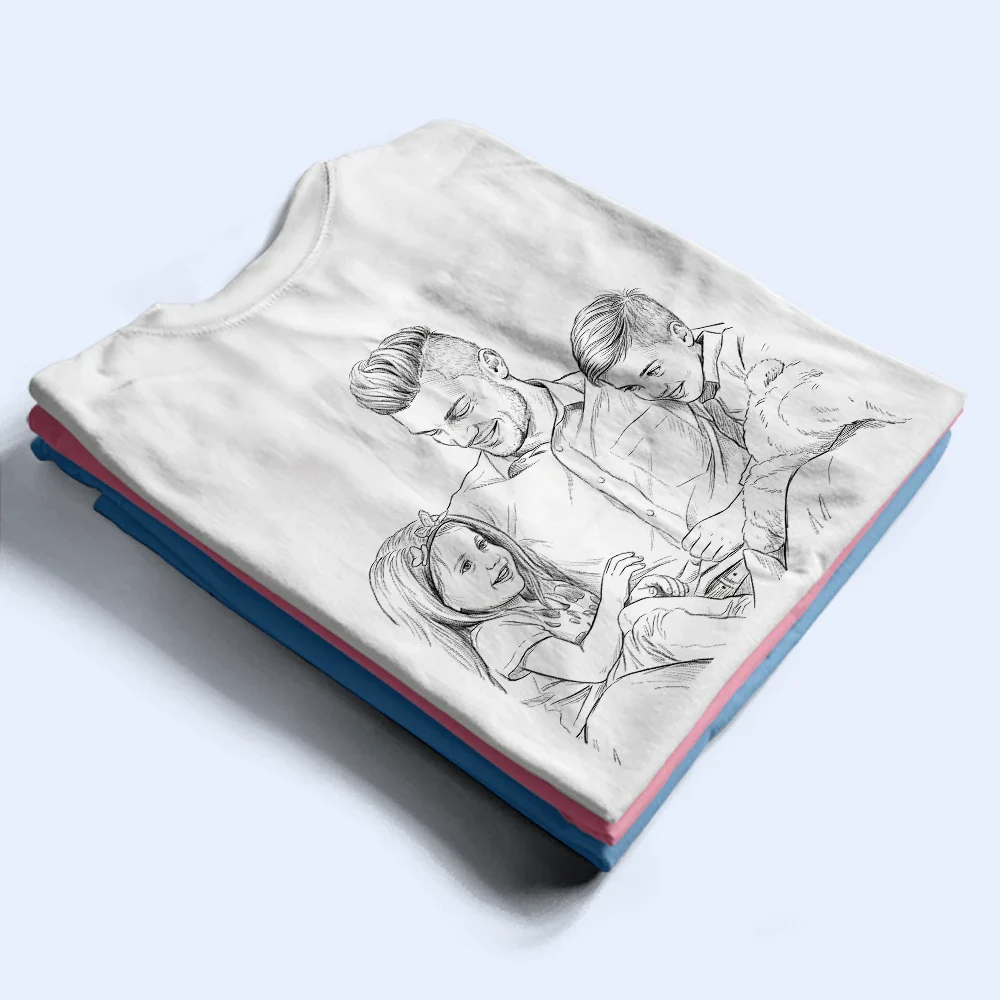 Custom Photo Pencil Sketch Just A Dad And His Girl - Personalized T Shirt - Image 4