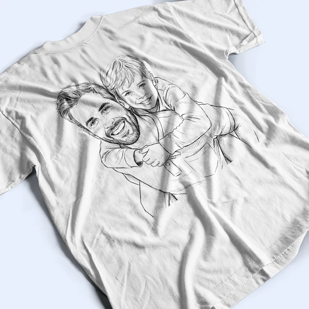 Custom Photo Pencil Sketch Just A Dad And His Girl - Personalized T Shirt - Image 5