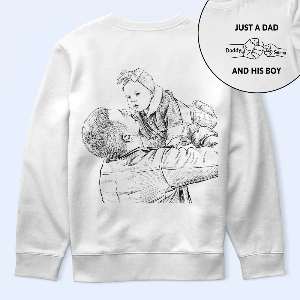 Custom Photo Pencil Sketch Just A Dad And His Girl - Personalized T Shirt - Image 7