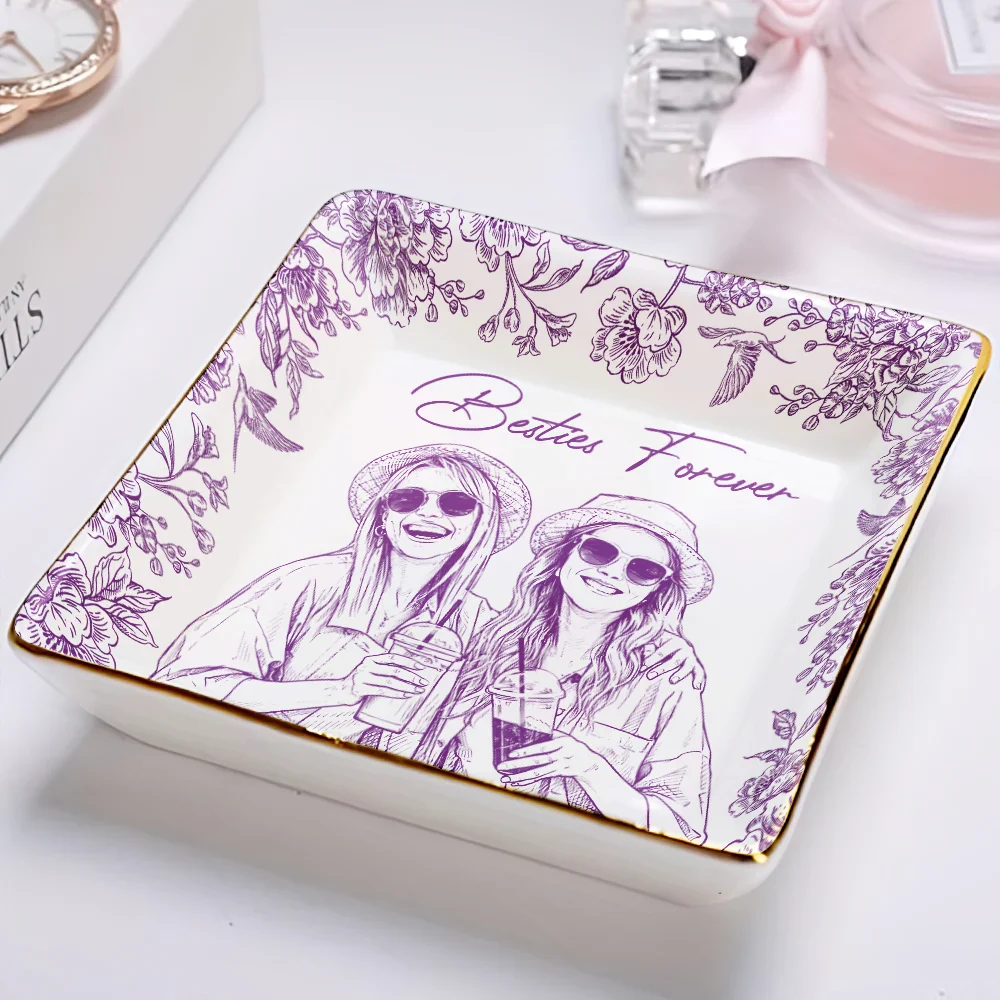 Custom Photo Pencil Sketch Loving Couple Family Pet - Personalized Ring Dish - Image 3
