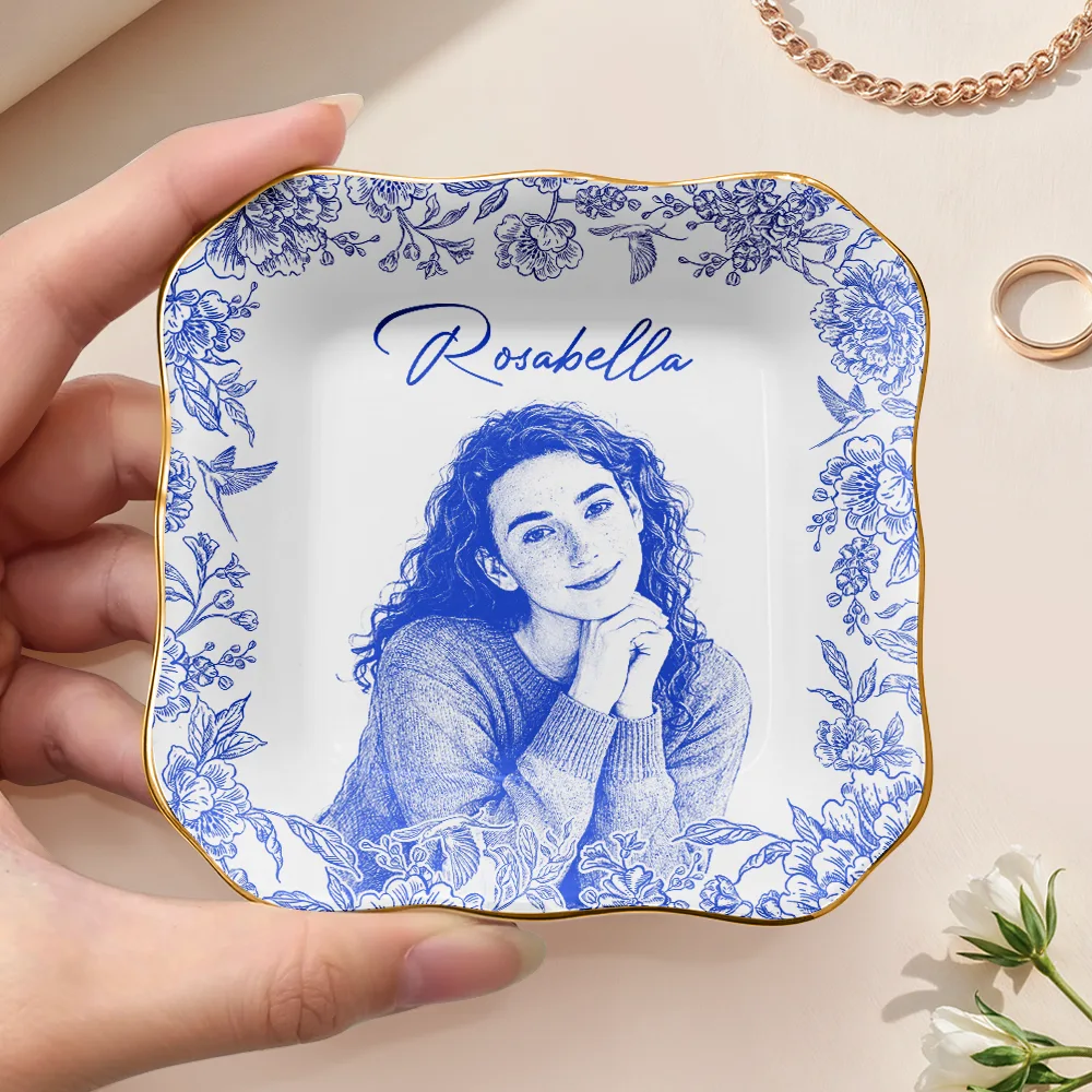 Custom Photo Pencil Sketch Loving Couple Family Pet - Personalized Ring Dish - Image 4