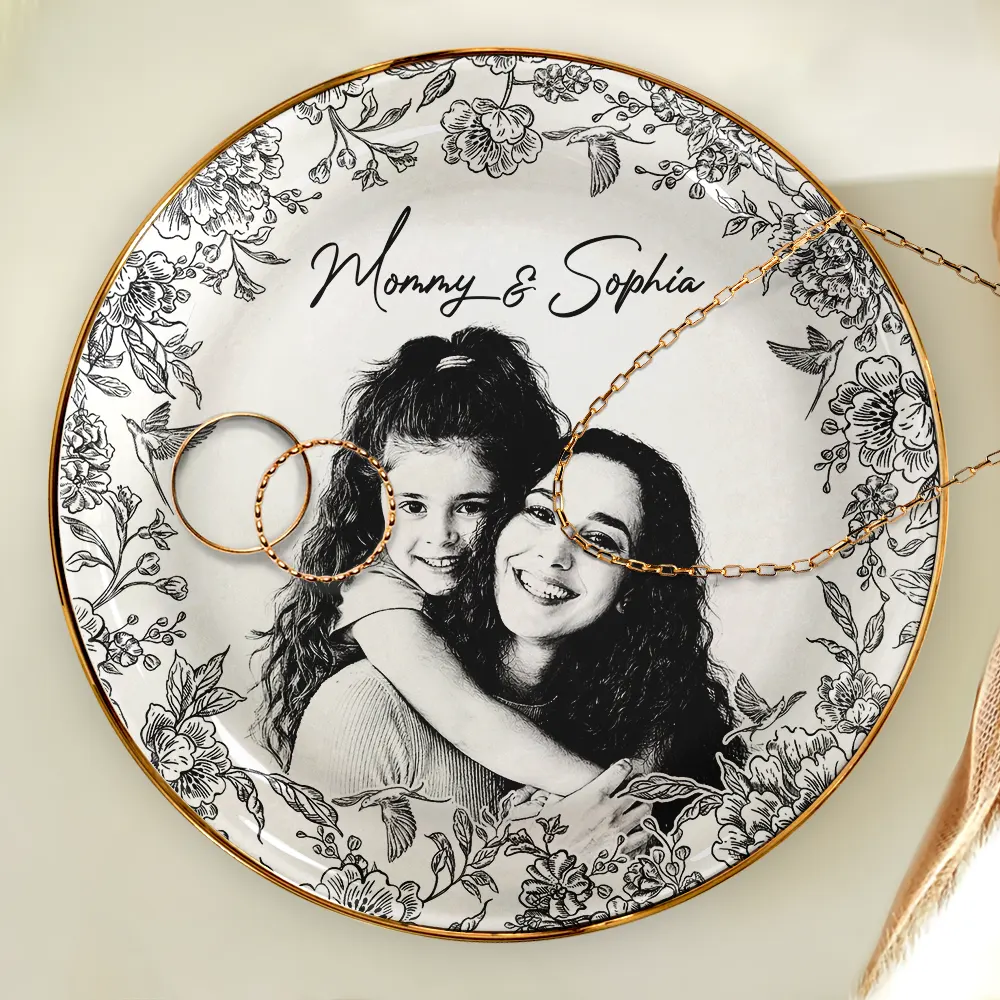 Custom Photo Pencil Sketch Loving Couple Family Pet - Personalized Ring Dish - Image 5