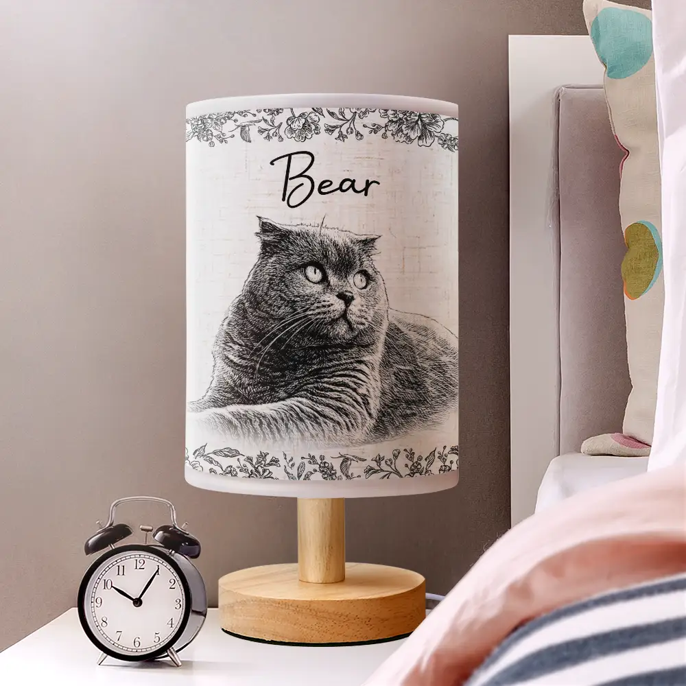 Custom Photo Pencil Sketch Memorial Family Dog Cat Portrait - Personalized Fabric Lamp - Image 3