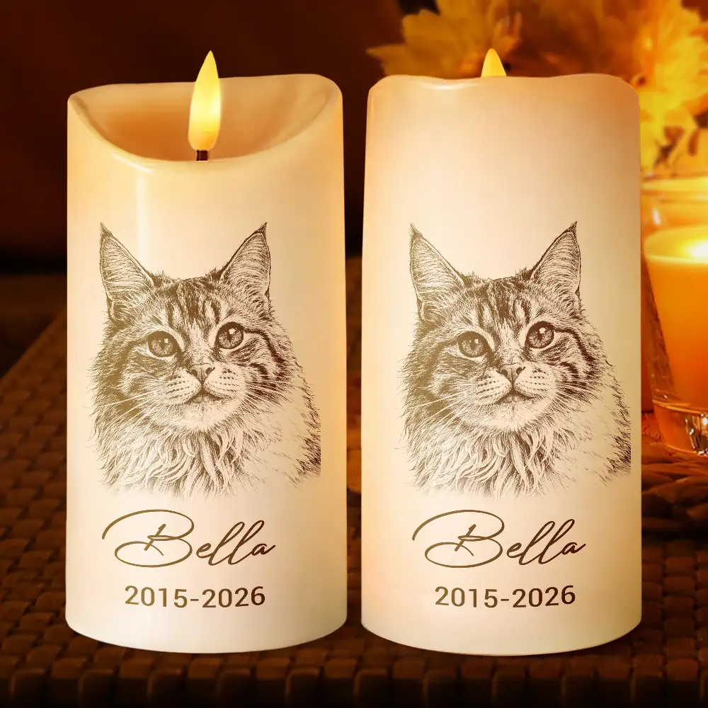 Custom Photo Pencil Sketch Memorial Family Dog Cat Portrait - Personalized Flameless LED Candle - Image 3
