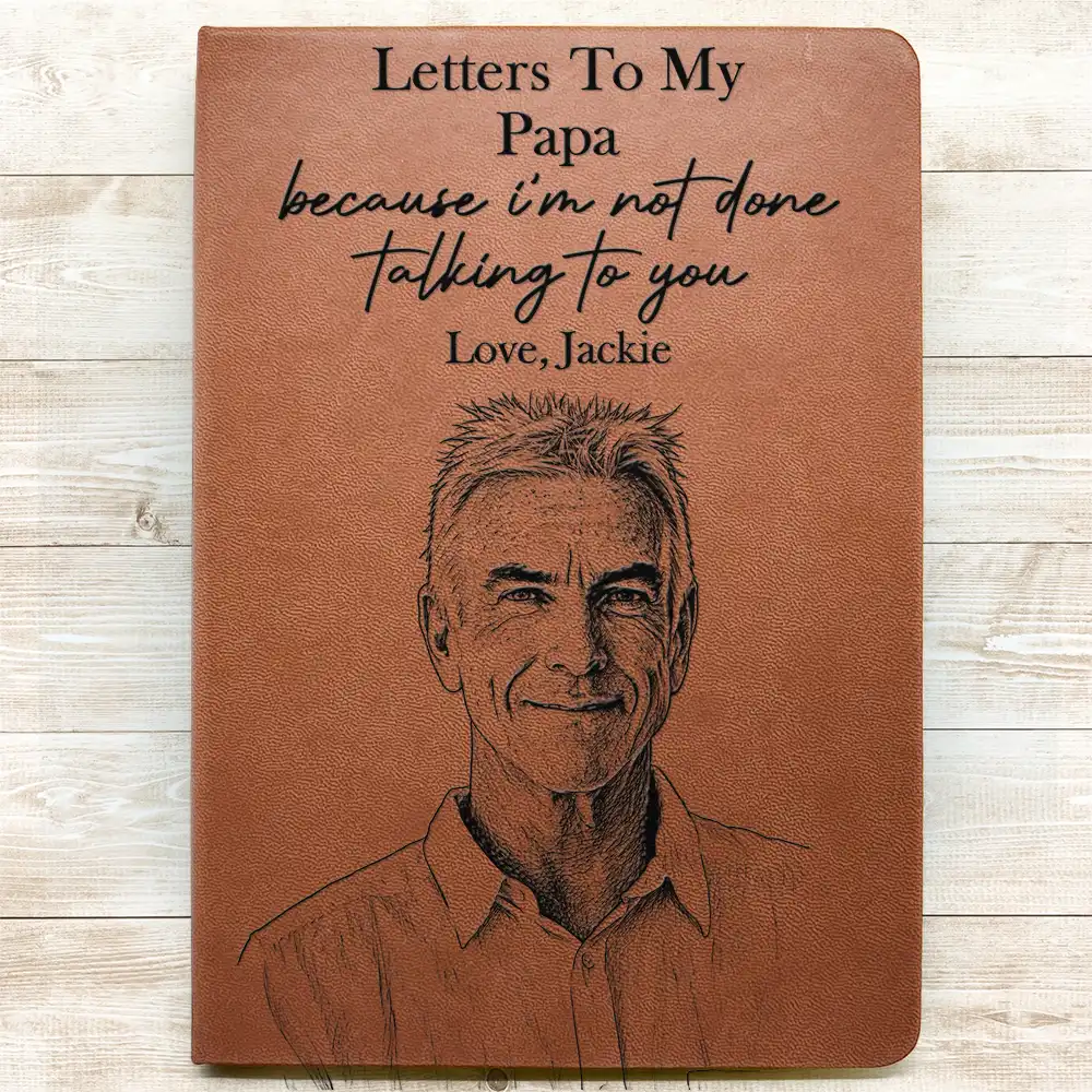 Custom Photo Pencil Sketch Memorial Letters To My Father Mother - Personalized Leather Journal - Image 4