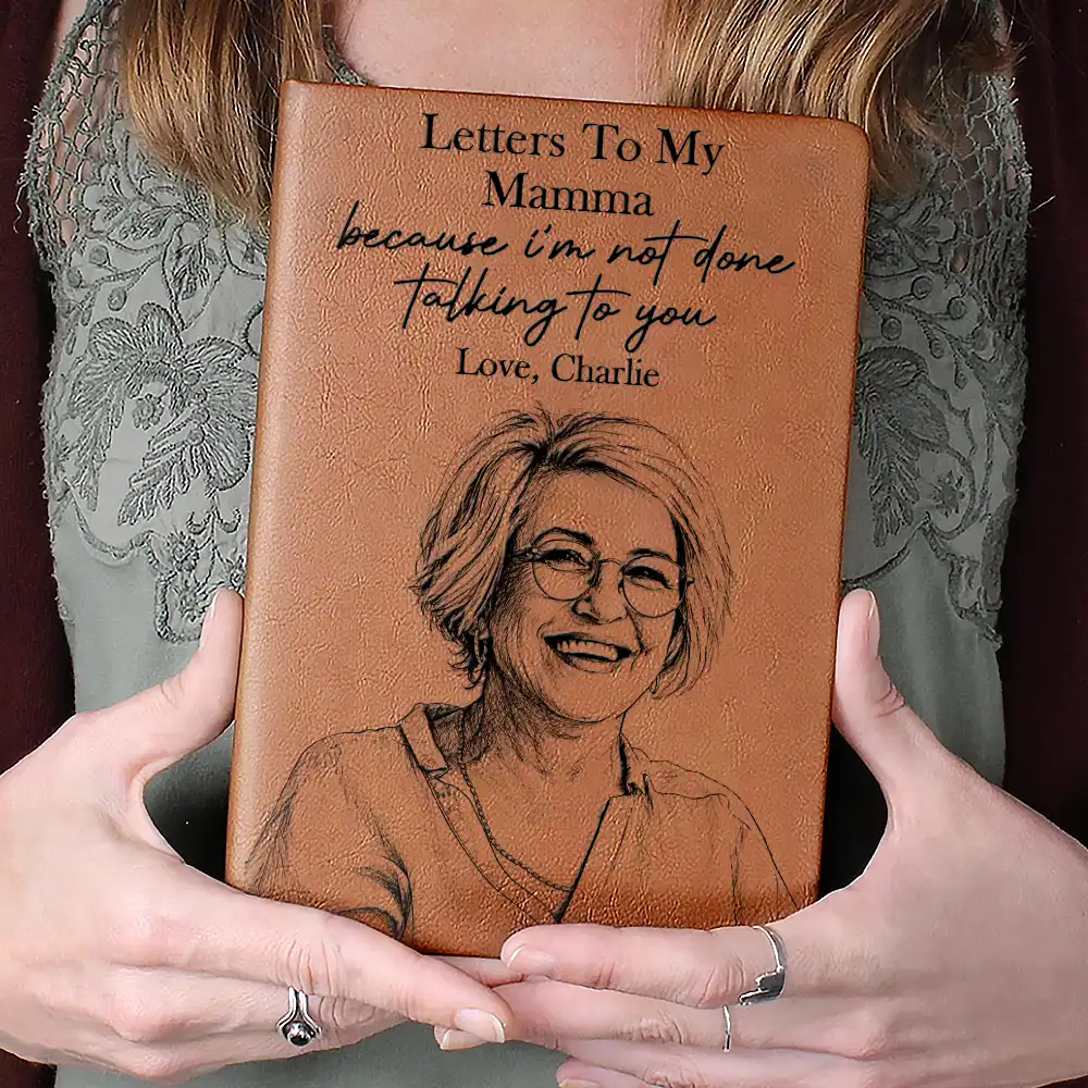 Custom Photo Pencil Sketch Memorial Letters To My Father Mother - Personalized Leather Journal - Image 5