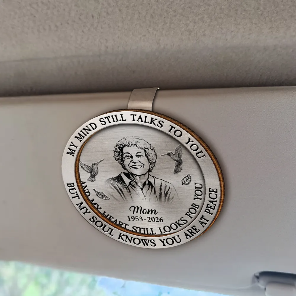 Custom Photo Pencil Sketch Memorial My Mind Still Talks To You - Personalized Custom Shaped Car Visor Clip - Image 3