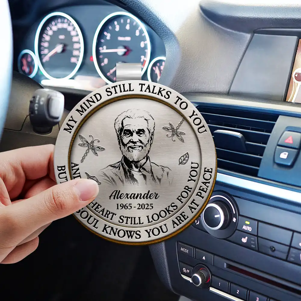 Custom Photo Pencil Sketch Memorial My Mind Still Talks To You - Personalized Custom Shaped Car Visor Clip - Image 4