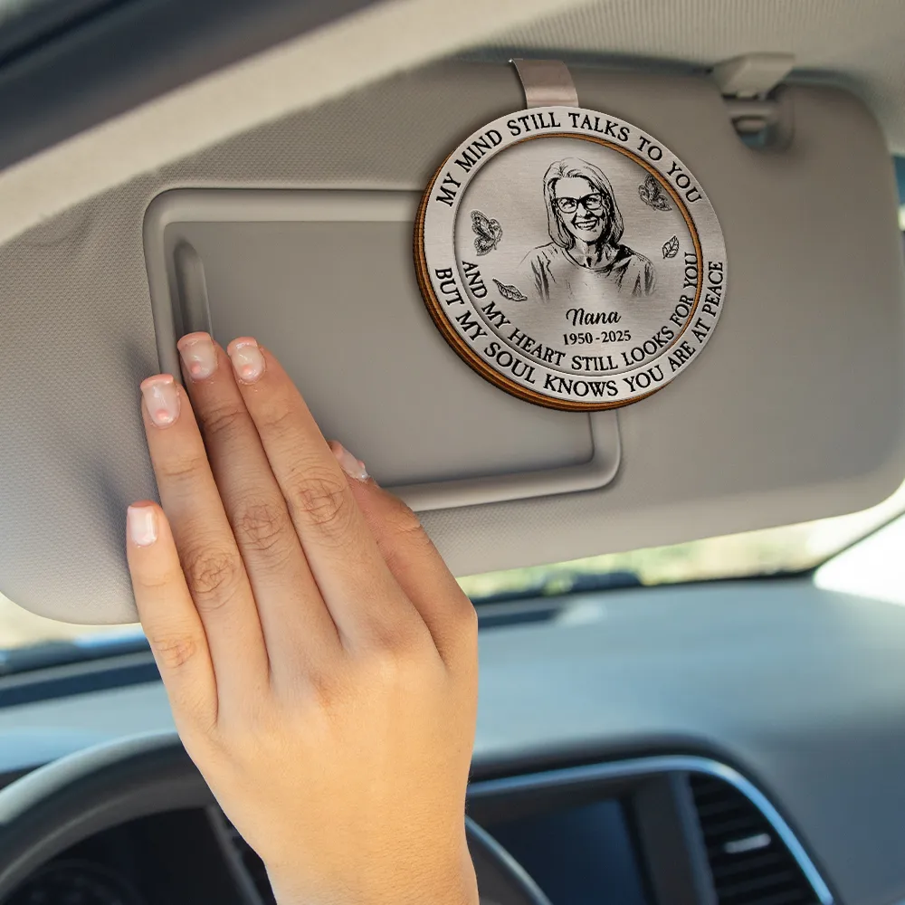 Custom Photo Pencil Sketch Memorial My Mind Still Talks To You - Personalized Custom Shaped Car Visor Clip - Image 5